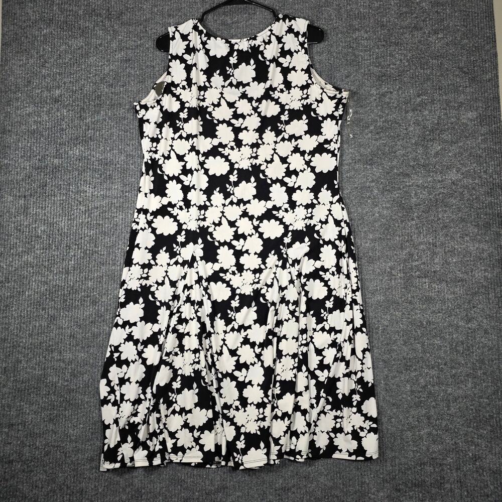 Jessica London Floral Dress Black White Sleeveless Fit Flare L/XL approx - Picture 5 of 6